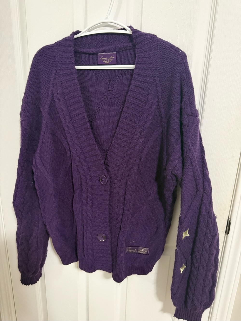 Taylor Swift Speak Now Purple Cable-Knit Button Cardigan